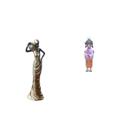 Kuntesetty Vintage Tribal Lady Resin Kabuki Geisha Sculpture Tabletop Ornament Japanese Kimono Figurine Decorative Doll for Bedroom Desk Cabinet Housewarming Gift