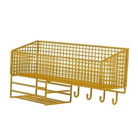 Kuntesetty Wall Mount Wire Basket Food Storage Kitchen Storage for Ginger Egg Vegetable Gold S with Hook