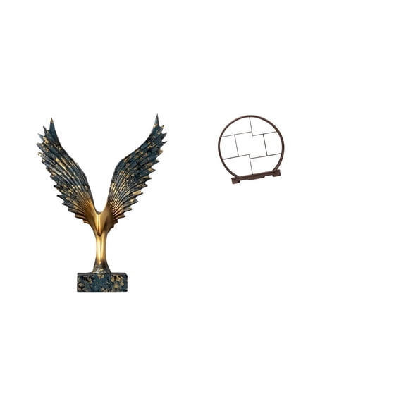 Kuntesetty Wing Statue Home Statue Resin Sculpture Wooden Display Stand Round Antique Shelf Handmade Suitable for Gift Giving Home Decoration Office Photography