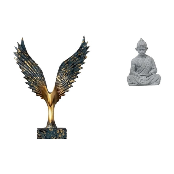 Kuntesetty Wing Statue Monkey Statue Resin Crafts Buddha Sculpture Meditation Figurine Ornament Unique Abstract Art Suitable for Home Office Garden Decor 22cm8.6