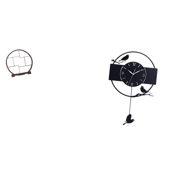 Kuntesetty Wooden Bird Display Stand and Wall Clock Organizer for Home Office Decor Antique Shelf with Minimalist Art Acrylic Hanging Timepiece