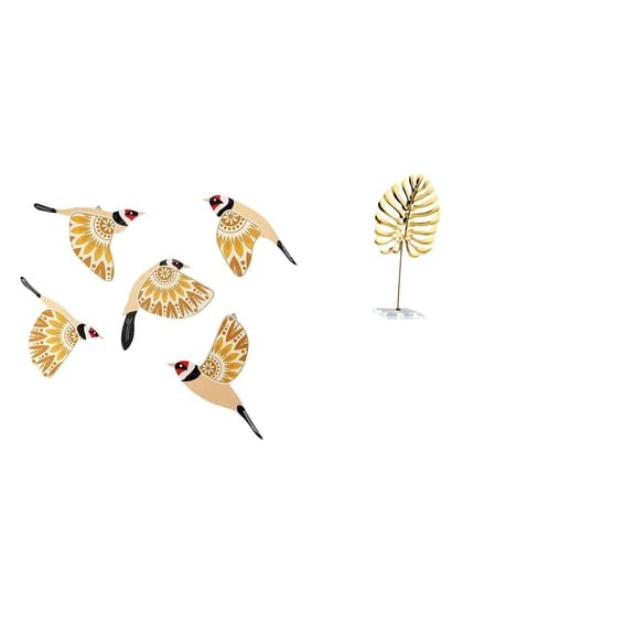 Kuntesetty Wooden Bird Wall Art and Metal Leaf Statue Ornament Decorative Collectible Sculpture for Home Office Bedroom Bookshelf Bar Housewarming Gift Versatile Indoor Crafts
