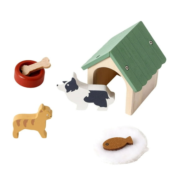 Kuntesetty Wooden Dollhouse Pet Accessories Educational Toy for Kids Boys Girls Ages 3+
