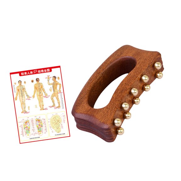 Kuntesetty Wooden Massage Tool 10 Brass Tooth Gua Sha Paddle Handheld for Grooming Shoulder no Acupoint Chart