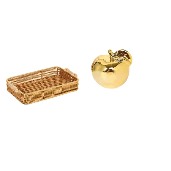 Kuntesetty Woven Fruit Basket Sculpture Ceramic Figurine Snack Serving Bowl Bread Plate Ornament Craft Collection Delicate Decoration for Desktop Porches Restaurants Offices