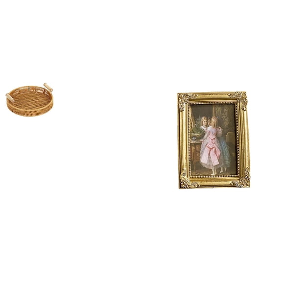 Kuntesetty Woven Resin Fruit Basket Photo Frame Snack Serving Bowl Card Display Holder Bread Plate Glass Front Picture Frame for Desktop Tabletop Wall Display Bedroom Office Farmhouse