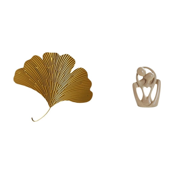Kuntesetty Wrought Iron Ginkgo Leaves Wall Decor and Abstract Couple Statue Creative Resin Sculpture for Living Room Office Hotel Dining Room Restaurant Bookcase Cafe
