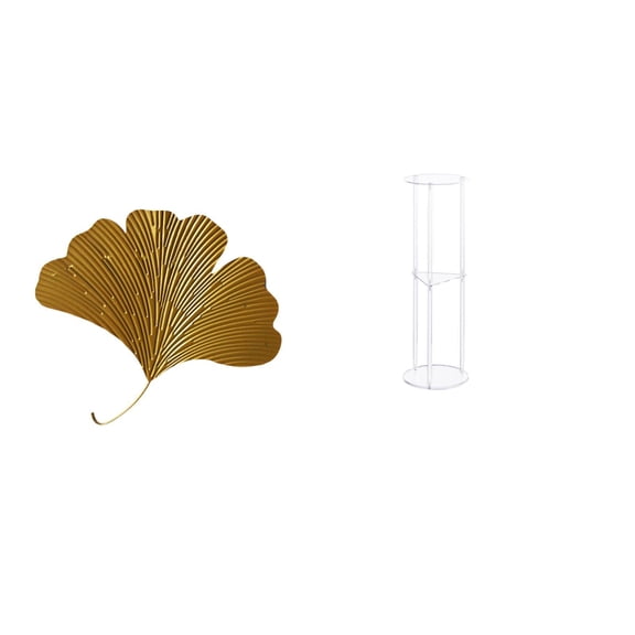 Kuntesetty Wrought Iron Ginkgo Leaves Wall Decor Abstract Sculpture for Living Room Office Hotel Dining Room Restaurant Farmhouse Clear Acrylic Side Table Small