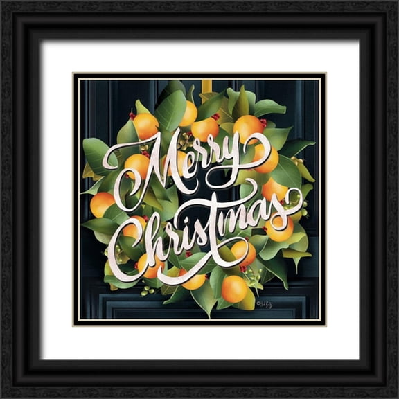 Kuntz, Heidi 20x20 Black Ornate Wood Framed with Double Matting Museum Art Print Titled - Merry Christmas Orange Wreath