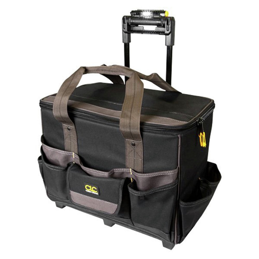 Custom Leathercraft CLC L258 TechGear Roller Tool Bag with Lighted Handle, 17 Inch