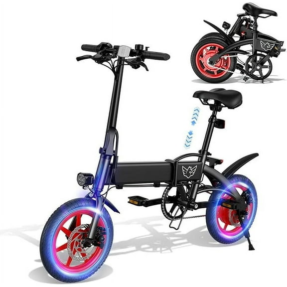 Kunyun 14" Folding Electric Bike - 350W Brush less Motor, 40 Mile Range, 330 lbs Weight Capacity, Lightweight Carbon Alloy Frame, 15.5 MPH, 36V Lithium Battery