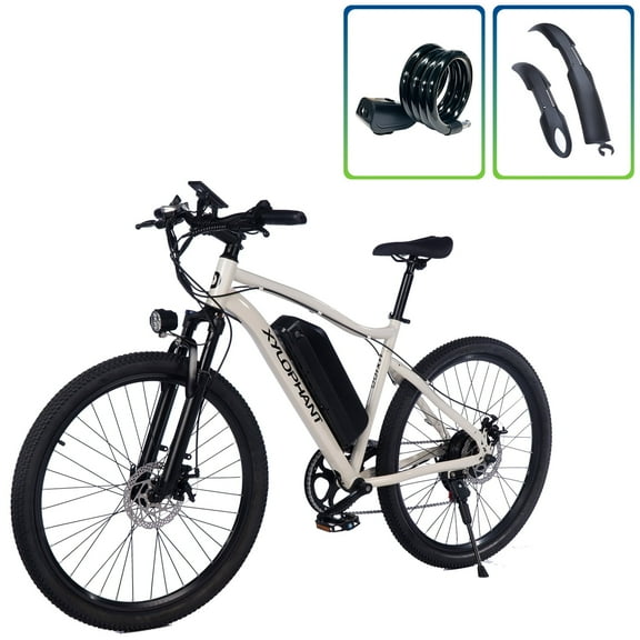 Kunyun 26" Electric Mountain Bike for Adults - 500W Motor, 35-70 Mile Range, 7-Speed Transmission, Multi-Function Full-Color LCD Meter Cream