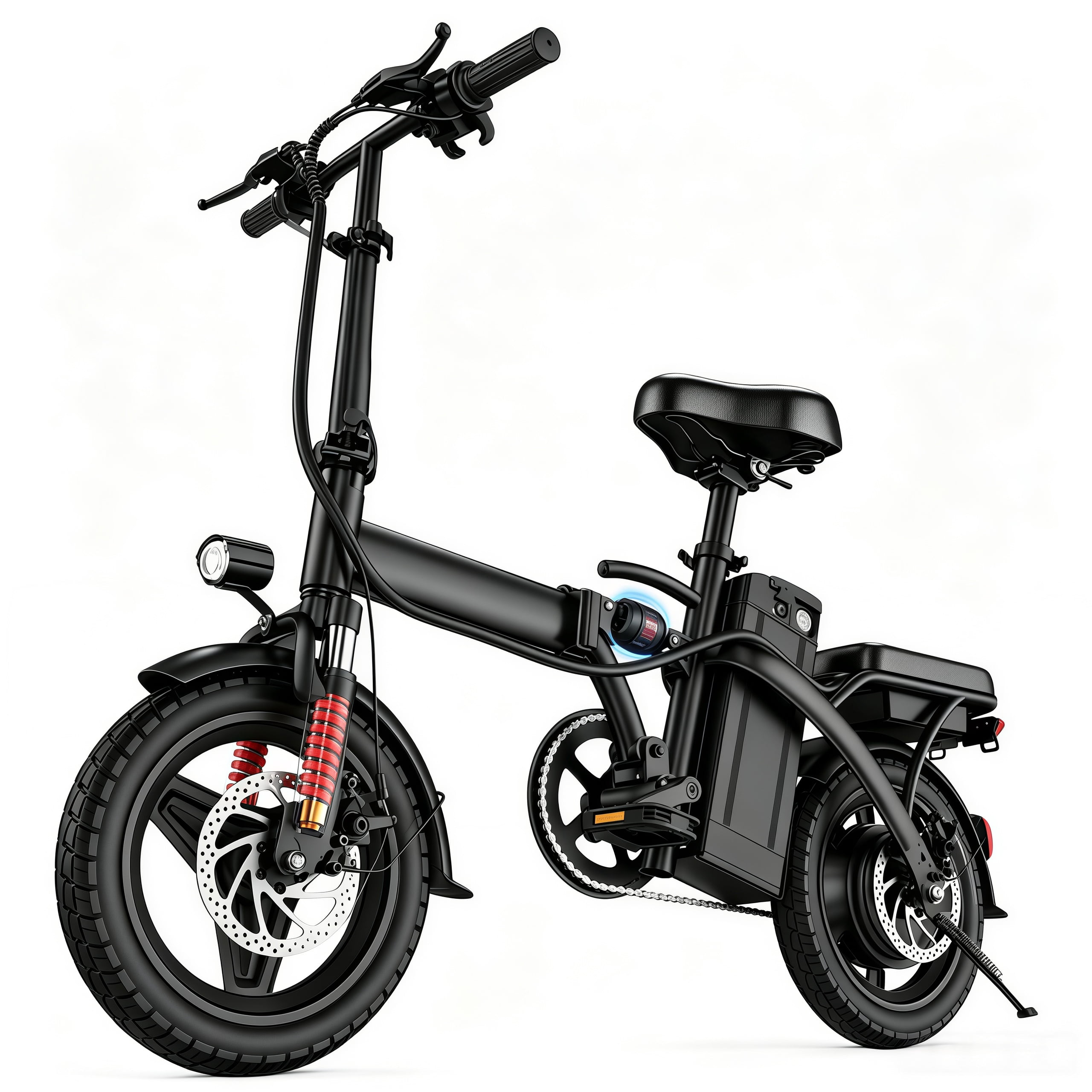 Kunyun 48V 400W Electric Bikes,14" Tires, 20mph, 19-22mi Range, Dual Disc Brakes, Adjustable Seat, Removable Basket, Folding Design.Black