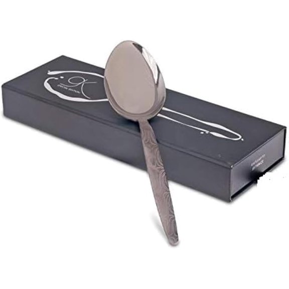 Kunz Special Edition Damascus Pattern Spoon | 18/10 Stainless Steel Plating 9 Inch Basting Quenelle Chef Cooking Utensils Dinner Serving Spoon