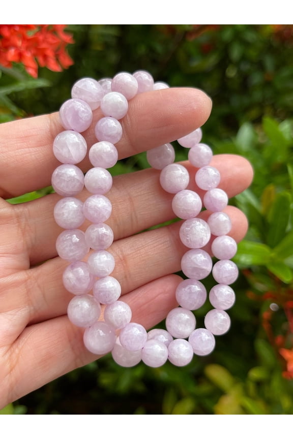 Kunzite Crystal Bead Bracelet 6-8mm, Wholesale Genuine Kunzite Stretch Gemstone Bracelet, Gift for Men & Women (1)