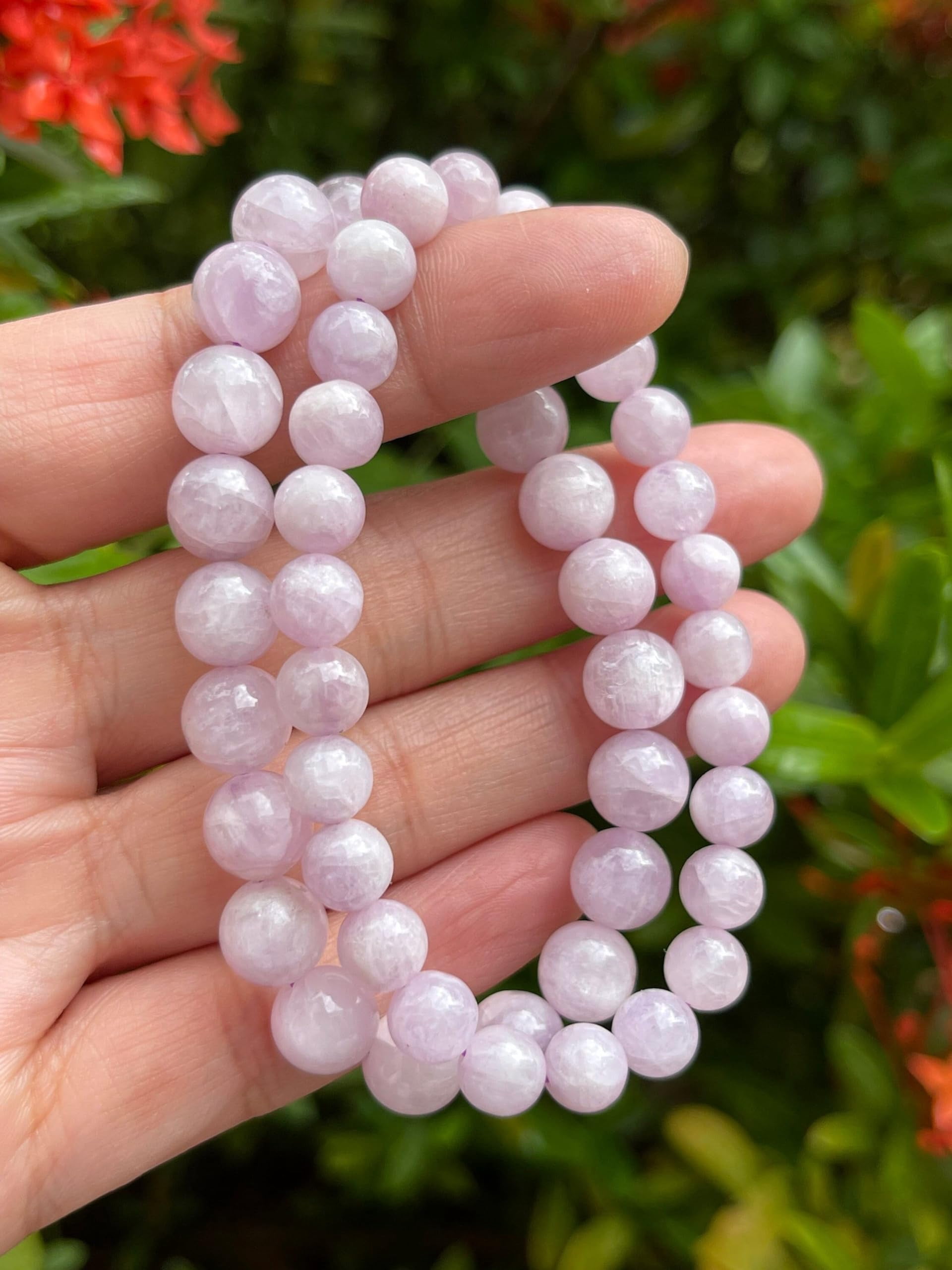 Kunzite Crystal Bead Bracelet 6-8mm, Wholesale Genuine Kunzite Stretch Gemstone Bracelet, Gift for Men & Women (5)