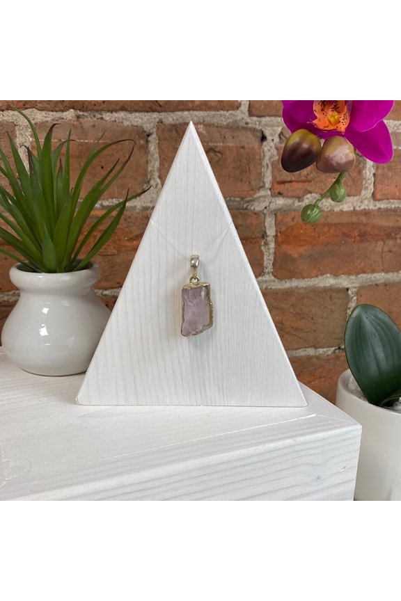 Kunzite Rough Sterling Silver Plated Pendant 1-2"