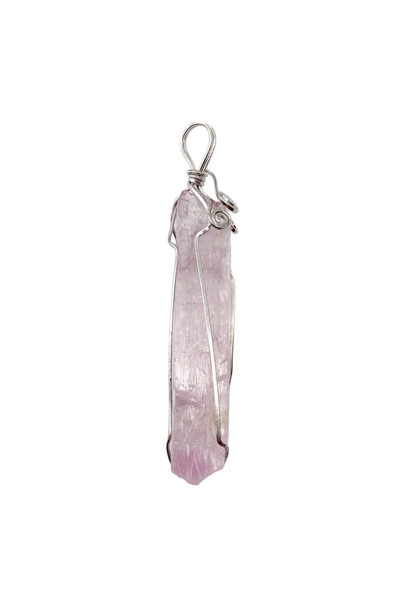 Kunzite Wire-Wrap Pink Crystal Pendant |2 5/8 inch long |