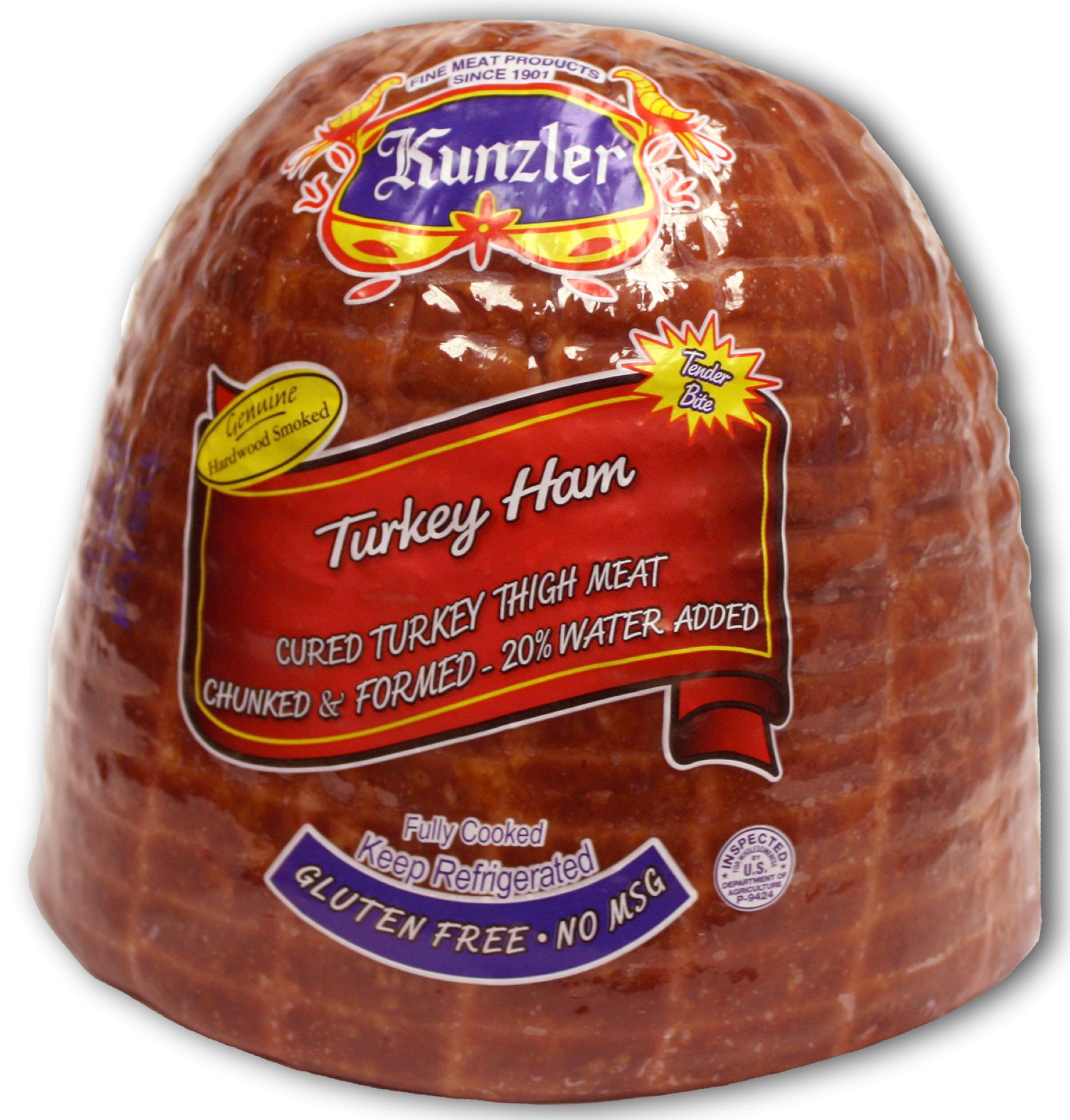 Kunzler Old Fashioned Half Smoked Turkey Ham, 3.75lb avg, Turkey Thigh product packed in a