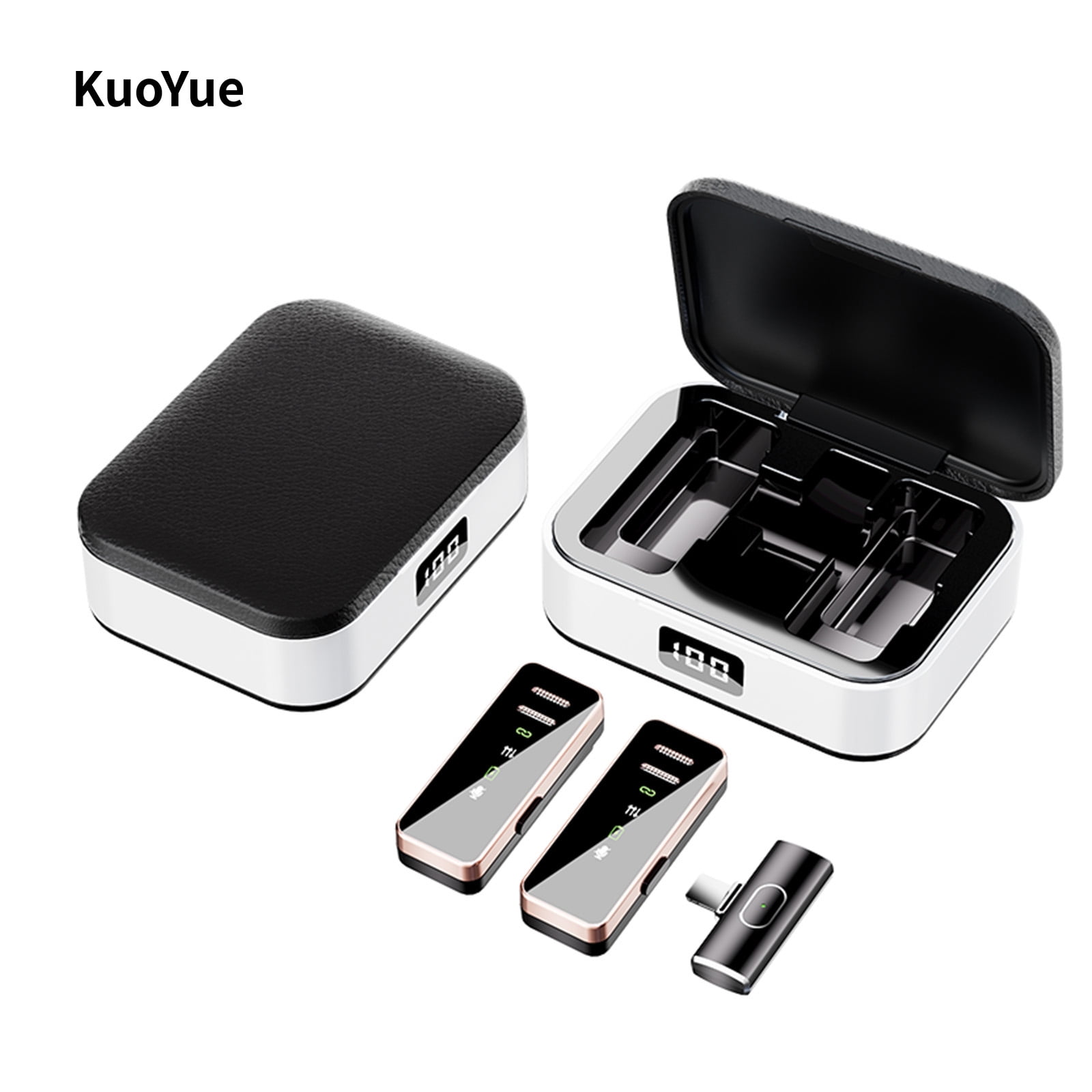 KuoYue  Wireless Lavalier Microphone for iPhone and Android with Charging Case, 2 Pcs Mini Lavalier Microphones Plug and Play, 3 Modes Noise Cancellation, for Video Recording Interviews, TikTok