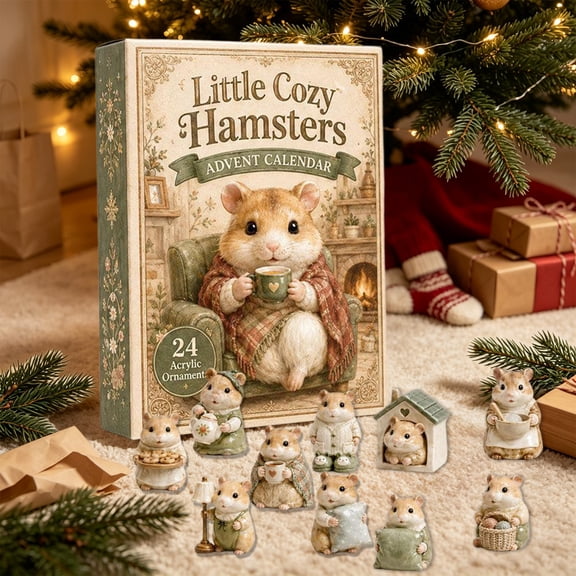 Kuokaa 2026 Animal Advent Calendar, 24 Acrylic Mini Figures in Themed Countdown Box for Seasonal Display (Hamster - Cozy)