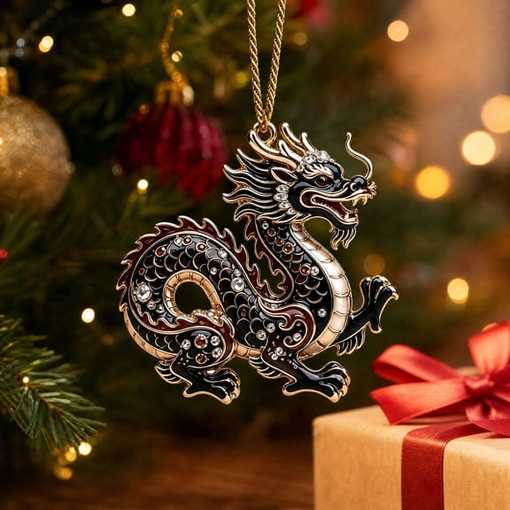 Kuokaa 2D Acrylic Zodiac Christmas Ornament, Animal-Shaped Hanging Pendant with Decorative Pattern for Tree and Seasonal Display (Dragon)