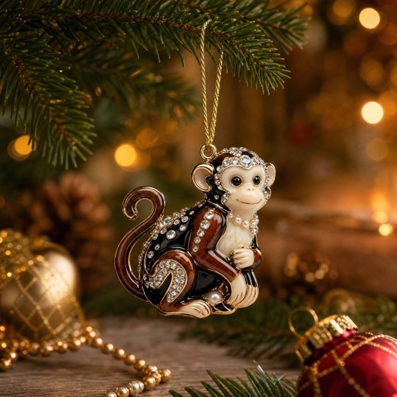 Kuokaa Acrylic Monkey Zodiac Christmas Ornament with Decorative Pattern for Tree Display