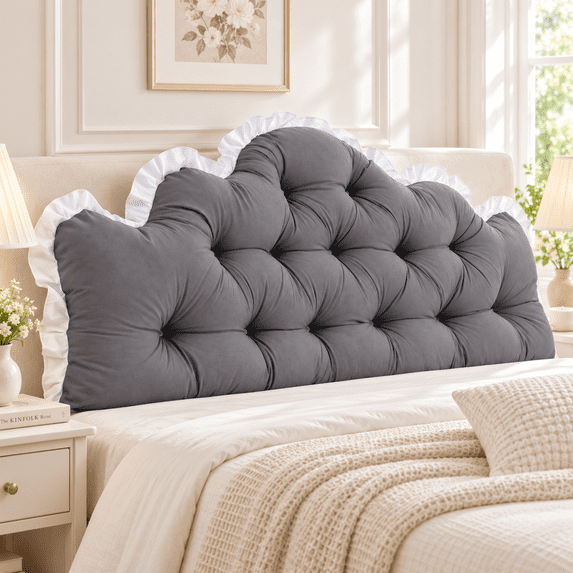 Kuokaa Dorm Headboard Pillow Crown Shape Long Reading Rectangular Headboard Pillow Backrest Support Cushion for Sitting in Bed Daybed Pillows Soft(Dark Gray)