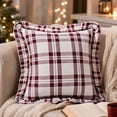 thumbnail image 1 of Kuokaa Burgundy Plaid Ruffle Christmas Throw Pillow with Insert, Decorative Checkered Cushion for Sofa Couch Chair Bed Farmhouse Holiday Home Decor, 17.72 x 17.72 in, 1 of 7