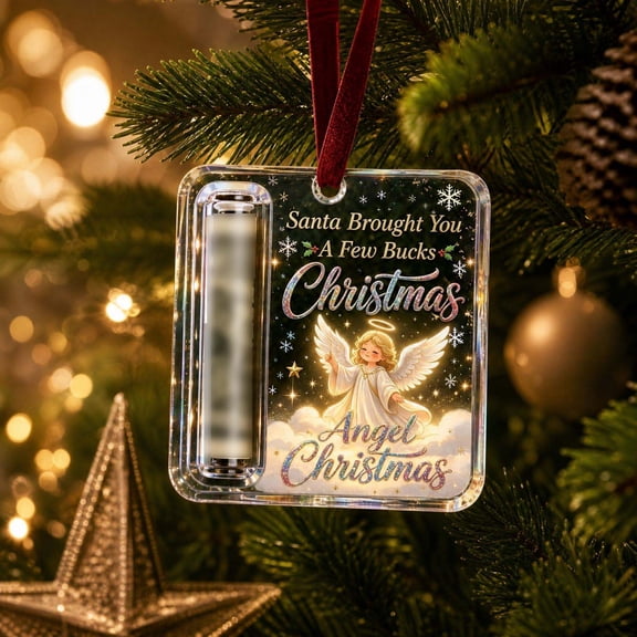 Kuokaa Christmas Cash Holder Ornament with Bill-Holding Slot for Folded Bills and Seasonal Display with Decorative Printed Design (Angel)
