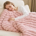thumbnail image 1 of Kuokaa Chunky Ribbed Plush Flannel Fleece Throw Blanket, Thick Soft Warm Textured Striped Couch Bed Blanket for Bedroom Living Room Home Decor, Blush Pink, 59.06 x 78.74 in, 1 of 6