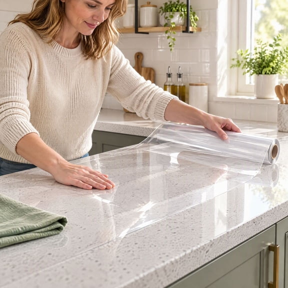 Kuokaa Clear Countertop Protective Film, Self Adhesive Waterproof Oil Proof PVC Surface Cover for Kitchen Tables and Cabinets, 23.62 x 39.37 in