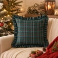 thumbnail image 1 of Kuokaa Dark Green Red Plaid Ruffle Pillow Cover, Christmas Checkered Throw Cushion Case for Sofa, Cover Only, 1 of 7