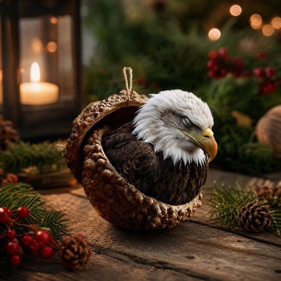 Kuokaa Eagle Acrylic Christmas Ornament, 3.15 in Round Flat Printed Animal Hanging Pendant with Loop, Colorful Wildlife Tree Decoration