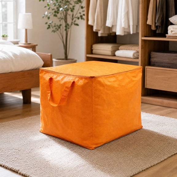 Kuokaa Extra Large Orange Storage Moving Bag with Reinforced Handles - 300L Heavy-Duty Woven Storage Tote with Strong Zipper, Wide Opening and Foldable Body, Clothes and Bedding Storage