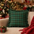 thumbnail image 1 of Kuokaa Green Gold Plaid Ruffle Pillow Cover, Christmas Checkered Throw Cushion Case for Sofa, Cover Only, 1 of 7