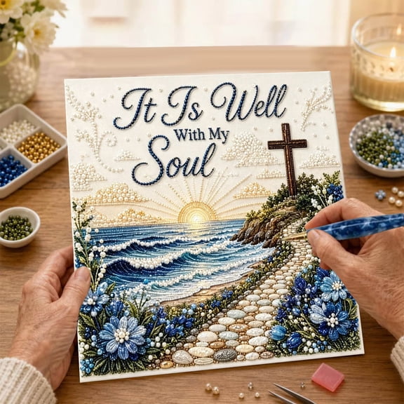 Kuokaa Inspirational Verse Pearl Painting Kit, Floral Fabric Canvas Rhinestone Craft, Textured Handmade Project (Inspirational Verse B)