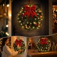 thumbnail image 1 of Kuokaa Lighted Christmas Pinecone Wreath, Green Artificial Pine Branch Wreath with Red Bow Berries and Warm Lights, Holiday Front Door Wall Porch Decor, 1 of 7