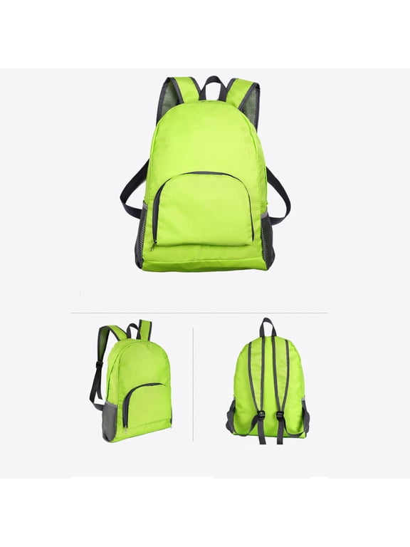 Lightweight Foldable Backpack Front Zipper Pocket Mesh Bottle Pockets and Adjustable Straps, Compact Cloth Daypack School Trips Travel and Daily Carry (Lime Green)
