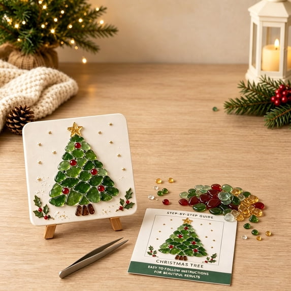 Mini Displaypot Kuokaa Mini Christmas Tree Sea Glass Art Kit, DIY Mosaic Craft Set with ...