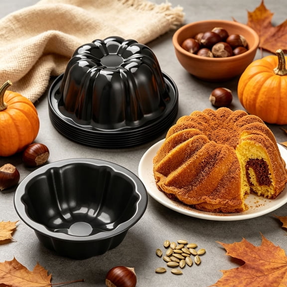 Kuokaa Pumpkin Fluted Mini Cake Pan, Single Nonstick Baking Mold for Cakes, Muffins and Pudding, Style A