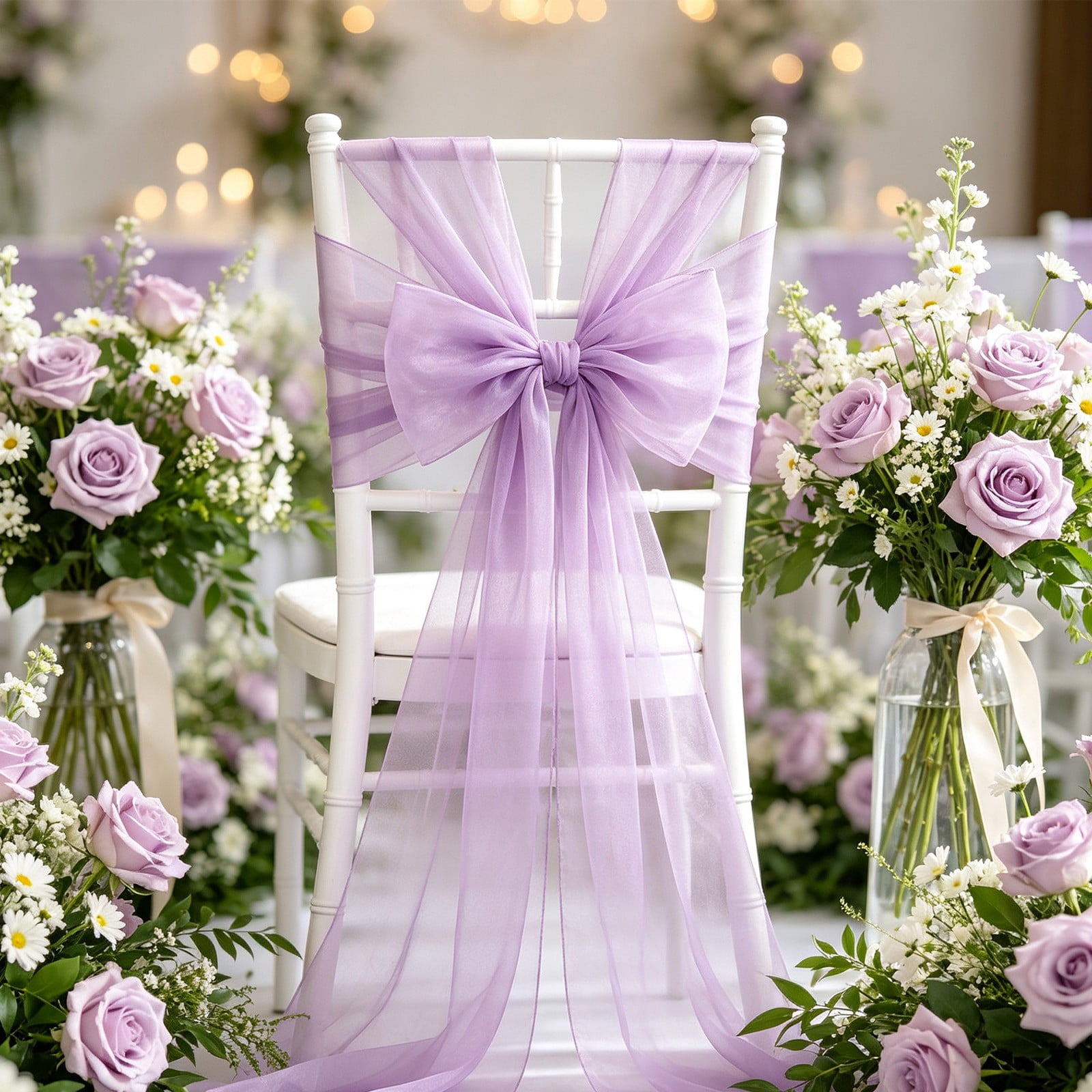 Kuokaa Purple Sheer Wedding Chair Sash, Organza Mesh Chair Back Bow ...