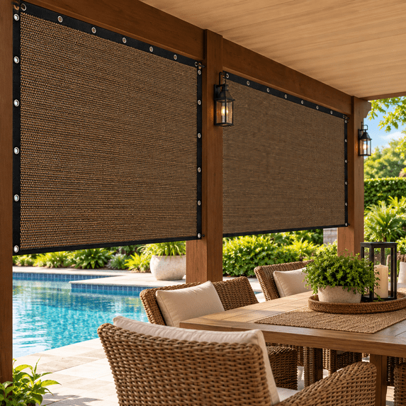 Kuokaa Pvc Outdoor Shade Mesh with Tie Rope, Patio Balcony Mesh Screen, Outdoor Sun Barrier (3 x 3 m)