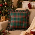 thumbnail image 1 of Kuokaa Red Green Yellow Plaid Ruffle Pillow Cover, Christmas Checkered Throw Cushion Case for Sofa, Cover Only, 1 of 7