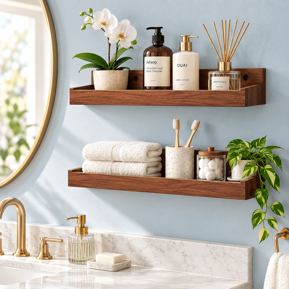 Kuokaa Solid Wood Wall Shelf, Floating Display and Storage Shelf for Living Room Bedroom and Entryway (Brown)