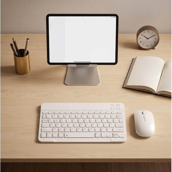 Kuokaa Wireless Bluetooth Keyboard and Mouse Combo, Compact Slim Keyboard with Low-Profile Keys and Matching Mouse for iOS, Android, Windows, Tablet, Laptop and Smartphone (White)