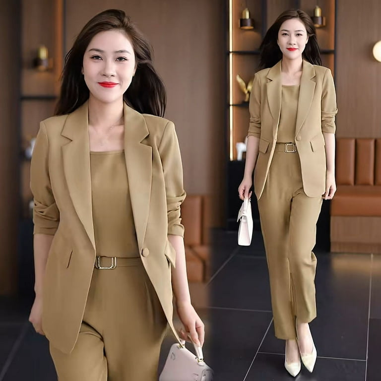 3pcs solid cardigan coat with top and pants store