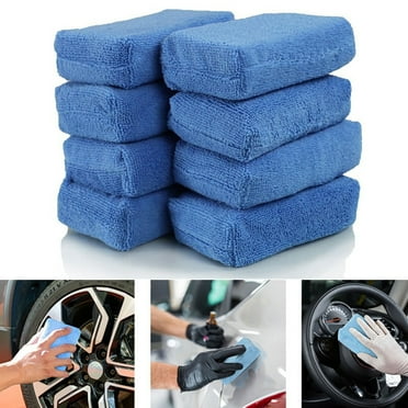 Kuorak 8Pcs Car Microfiber Applicator Pad Water Absorbent Elastic Thickened Rectangle Auto Waxing Polishing Cleaning Sponge Car Detailing Beauty Supplies