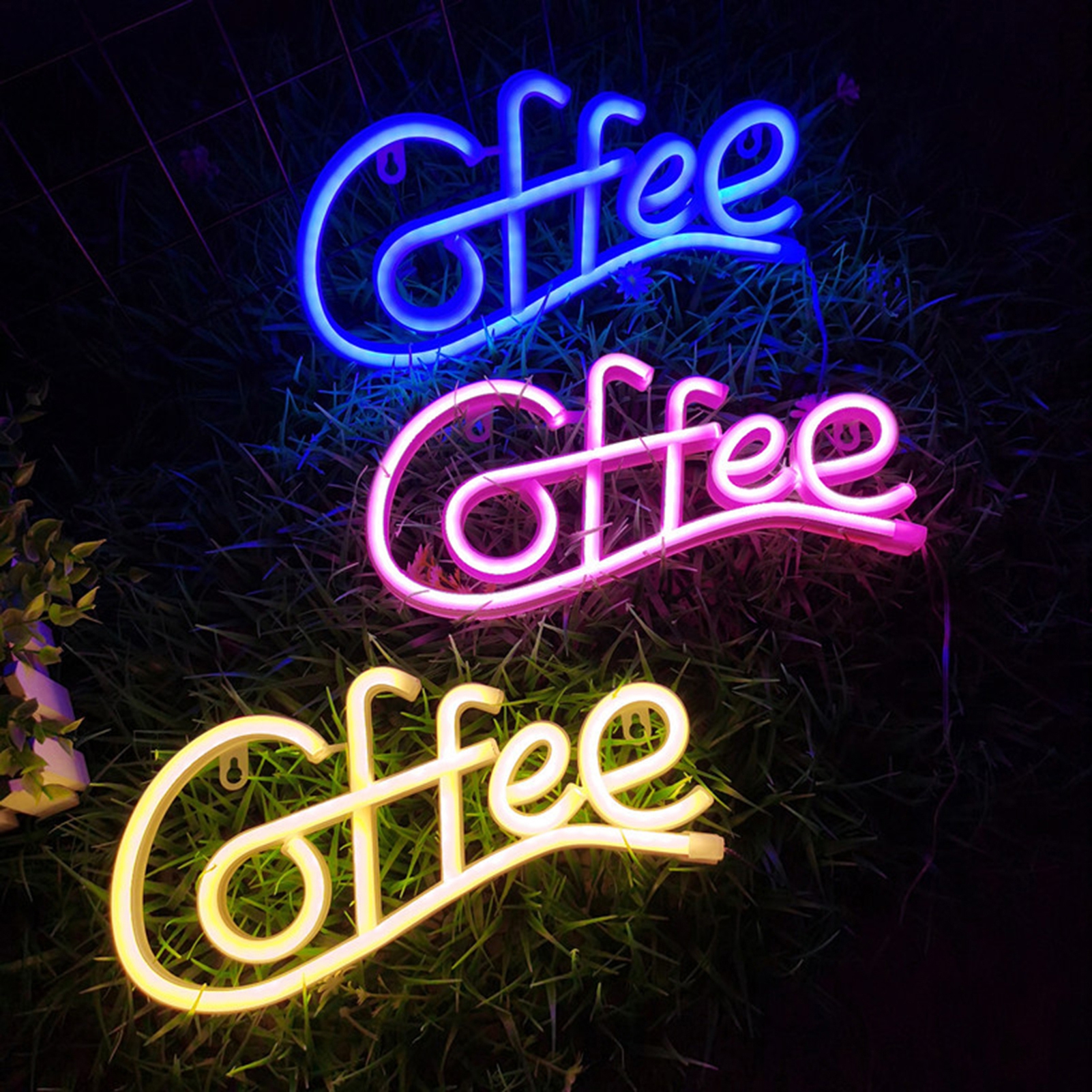 Kuorak Coffee Letter Neon Sign Lamp Creative Shape BatteryPowered