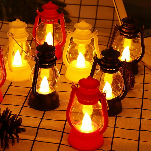 Kuorak LED Lantern Battery Operated Warm Light Power Saving Portable Handle Waterproof Home Decoration Ideal Gift Halloween Retro Plastic Electronic Candle Lamp for Home